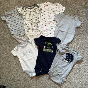 7 Baby Short Sleeve Onesies Lot Boy 3-6 Months